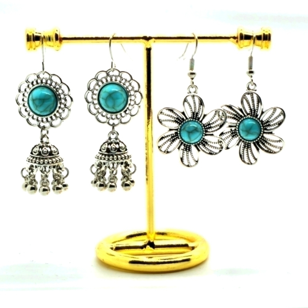 2 pair Bohemian Style Vintage Turqoise Dangle Earrings